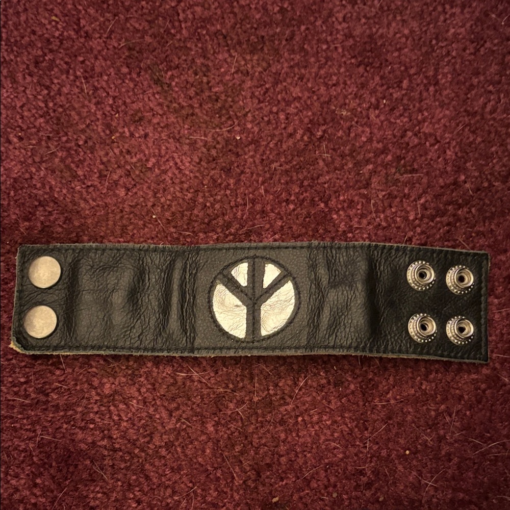 Black Leather Peace Symbol Bracelet